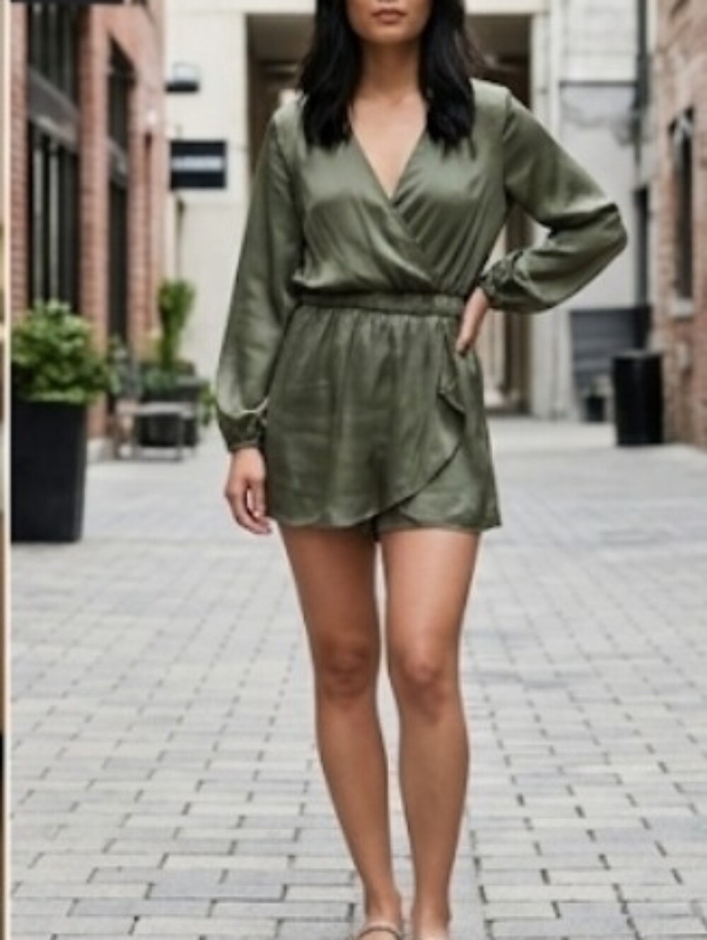 Zara Olive Green Satin Top